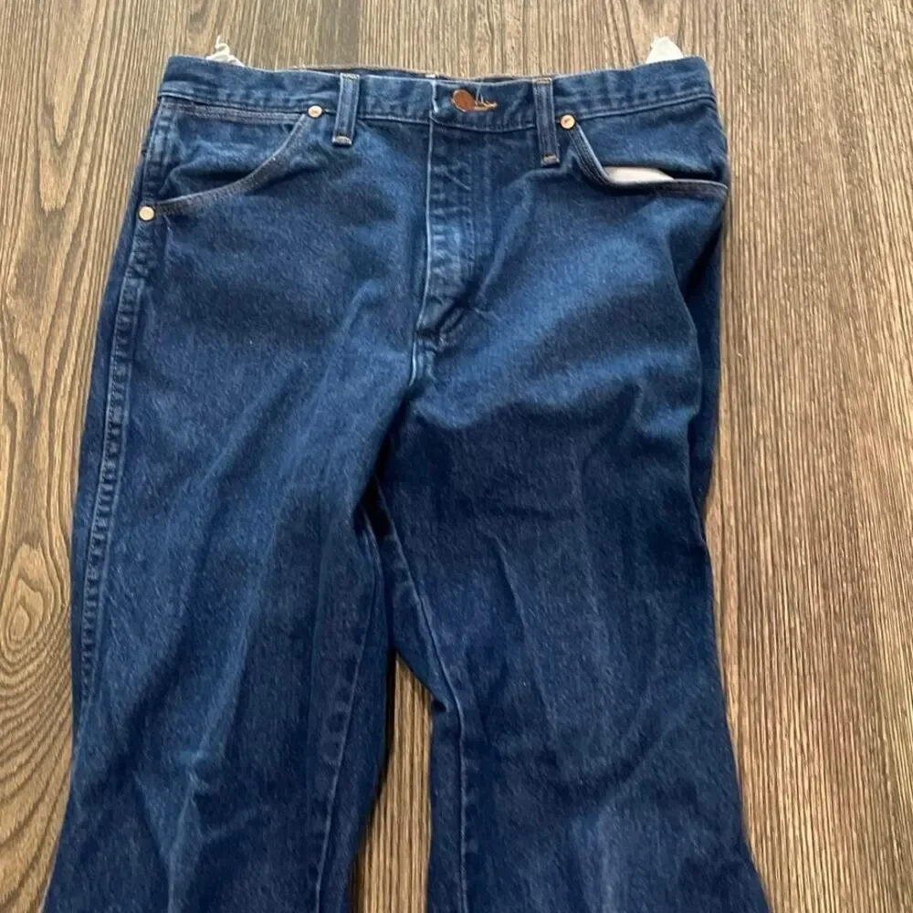 Wrangler Mens Straight Jeans Mid Rise Denim Cotton Dark Wash Blue Size 32x30